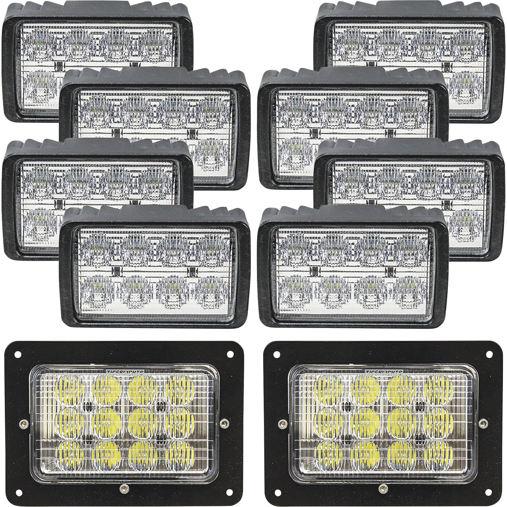 Tiger Lights LED Flood/Spot and Flood Tractor Light Kit - 440 Watts, 35,800 Lumens, 10 Lights, IP68 Rated, Model# CASEKIT6